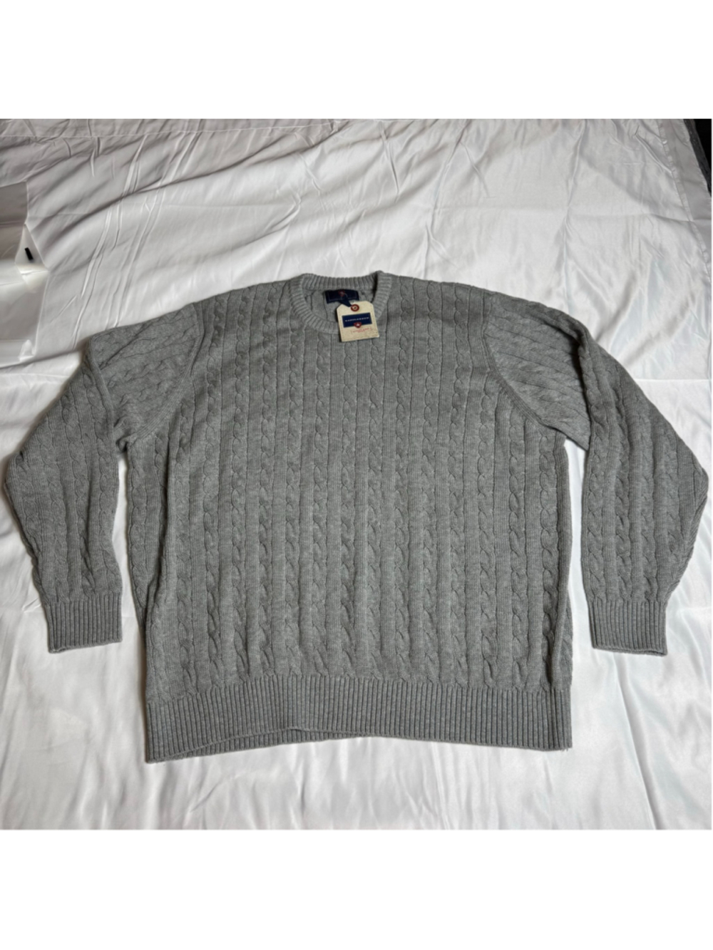 Men's Saddlebred Gray Cable Knit Crewneck Sweater XXL